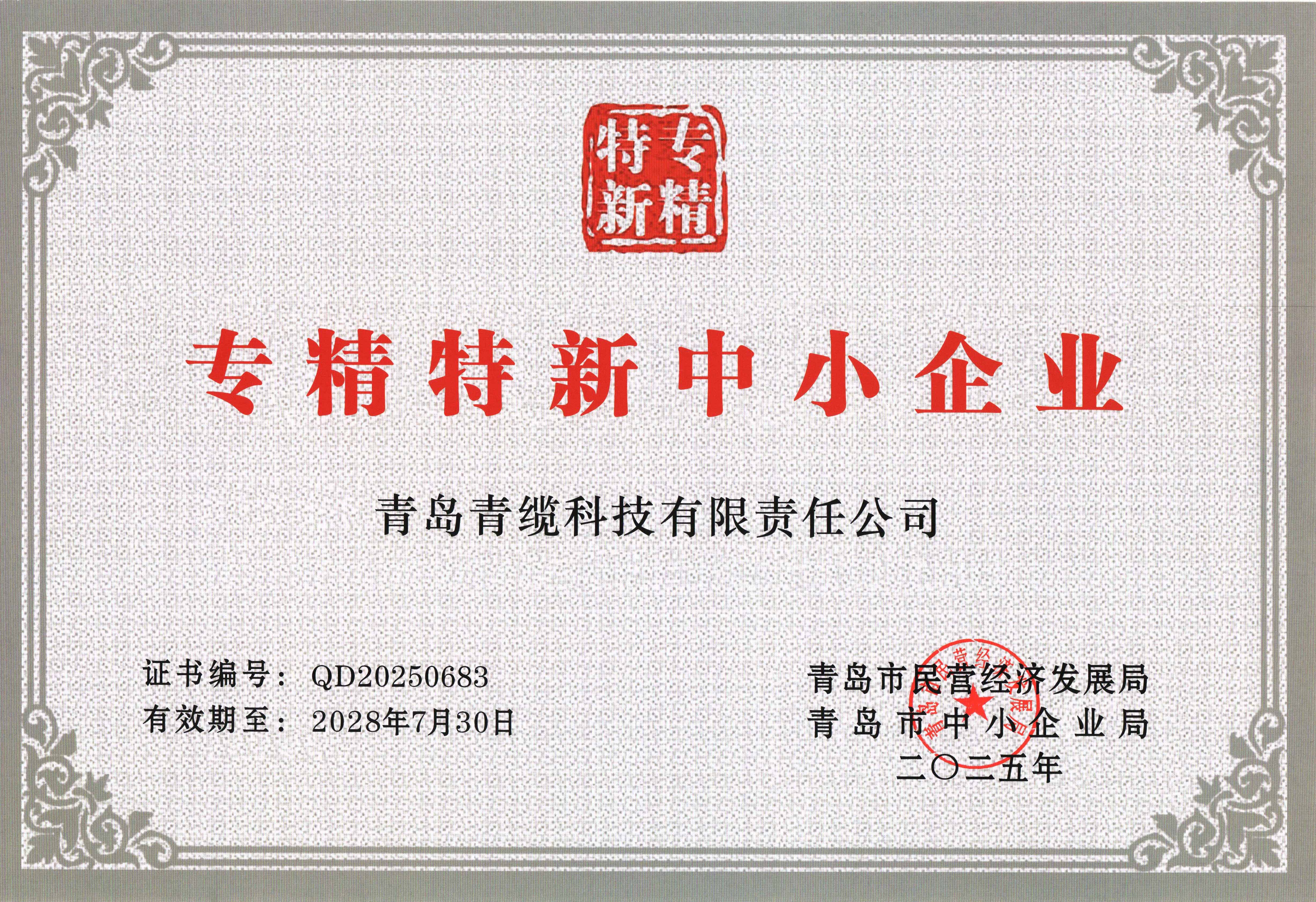 青纜獲評&ldquo;創(chuàng)新型中小企業(yè)&rdquo;并順利通過&ldquo;專精特新中小企業(yè)&rdquo;復(fù)評